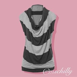 Cabi Grey Gray Wide Stripe Shirt Cowl Neck Top Tunic 620 Sz M